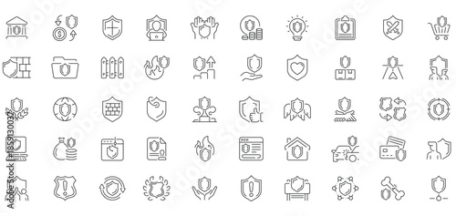 Comprehensive Collection of Security and Protection Outline Icons.