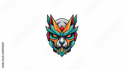 Intricate robotic animal head illustration with vibrant colors and sharp details.