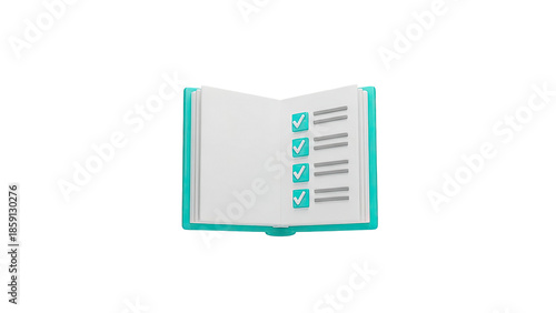 3D Open Book with Checklist and Checkmarks