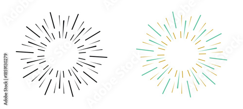 Set of New Year Firework Vector Illustration; Collection of Minimalist Black and Teal Green Bursting Celebration Sparkles Isolated on White Background for Party Posters and Cards