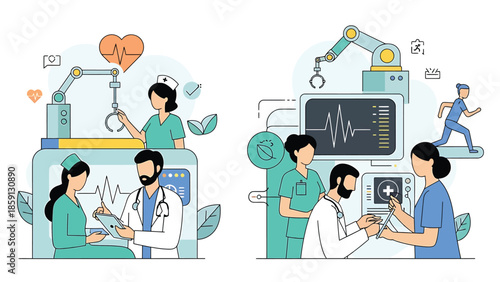 Medical professionals and advanced technology in healthcare settings.