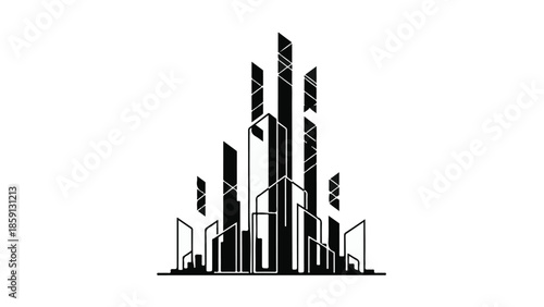 Modern minimalist city skyline illustration with geometric skyscrapers