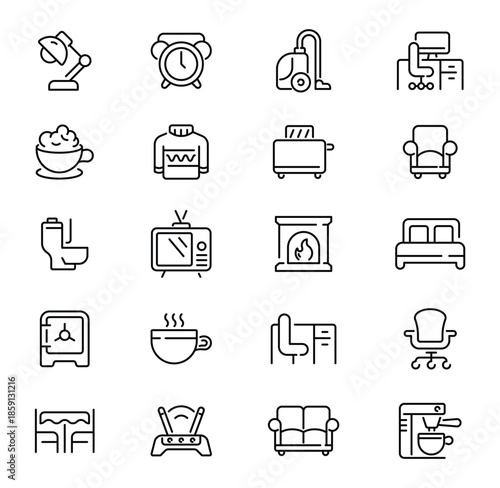 Home Furniture and Household Appliances Line Icons Set.
