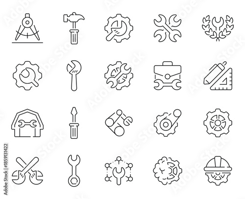 Industrial Tools and Engineering Icons Set.