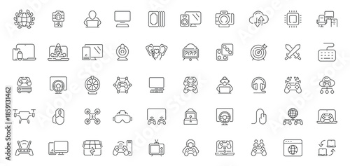 Large Collection of Modern Technology and Digital Concept Line Icons.