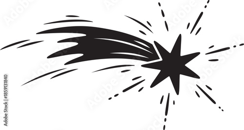 Shooting star with trail and sparkles