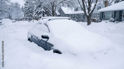 Wallpaper Mural Car covered in heavy snow on suburban street in winter   Torontodigital.ca