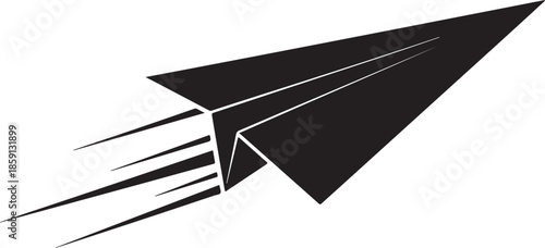 Paper plane flying through the air with speed lines