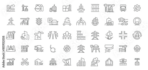 Set of Various Industry and Manufacturing Line Icons for Business and Technology.