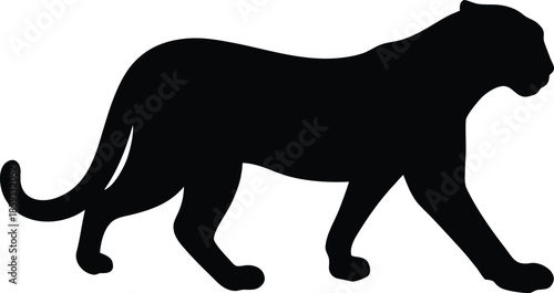 A sleek black silhouette of a wild panther gracefully walks with silent power