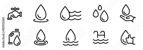 Water Drop Line Icons Vector Set.