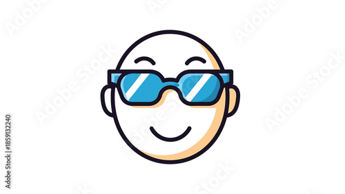 Smiling face wearing cool blue sunglasses, a symbol of happiness and style.