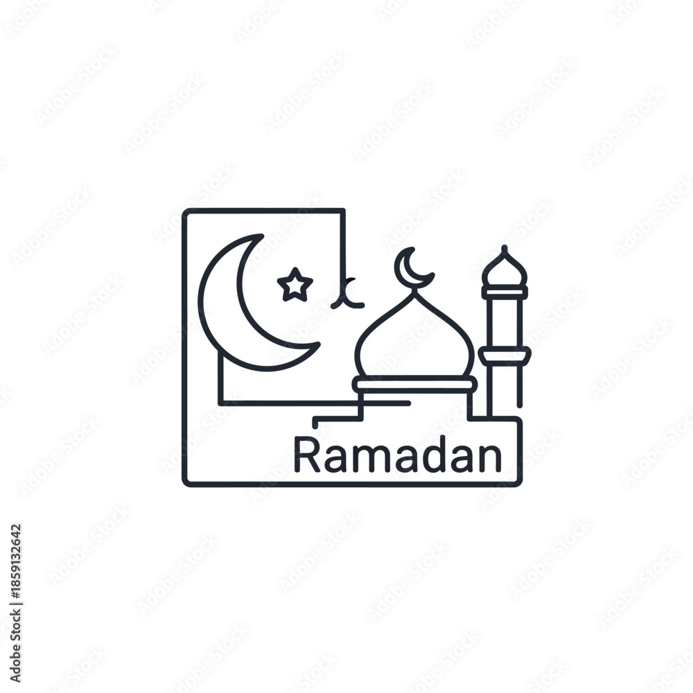 Fototapeta premium Ramadan Kareem Islamic Mosque Icon with Crescent Moon and Star