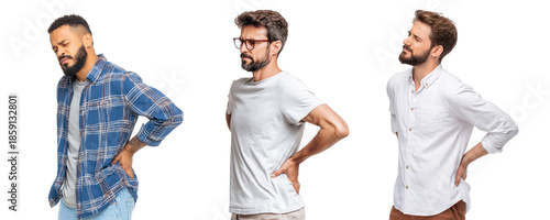 Men experiencing lower back pain and body discomfort isolated on transparent background png