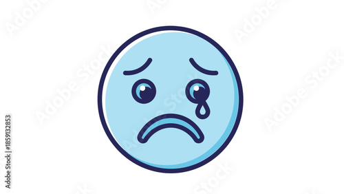Sad blue emoji with tear, expressing sorrow and unhappiness, feeling down.
