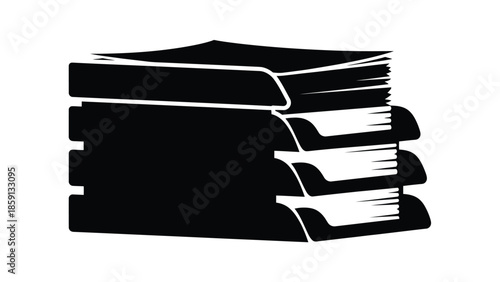 Simple black and white graphic icon representing a stack of organized paper trays filled with important documents requiring administrative attention and desk management.