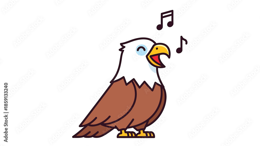 Obraz premium Singing Bald Eagle with Musical Notes, a Majestic Bird in Flight.