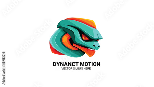 Vibrant dragon head logo design for dynamic motion company branding.