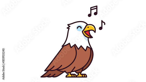 Singing Bald Eagle with Musical Notes, a Majestic Bird in Flight.
