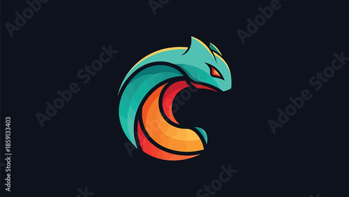 Vibrant stylized cobra logo design with striking teal and orange colors on dark background.
