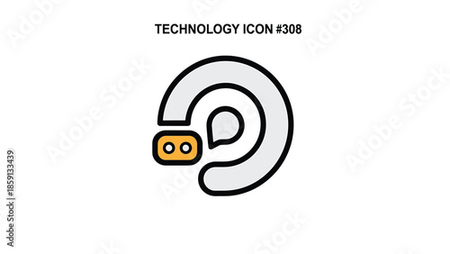 Modern technology icon featuring a circular design with a speech bubble and a rectangle.