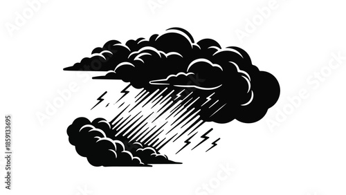 Dark storm clouds bringing heavy rain and lightning with dramatic effect