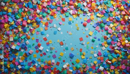 Top View of Colorful Party Confetti Background with Festive Celebration Vibes