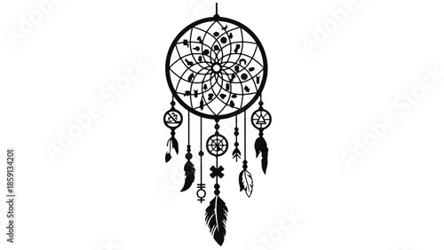 Intricate dreamcatcher with feathers and beads, symbolizing protection and good dreams