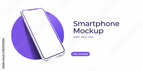 A floating smartphone mockup presented against a vibrant purple background