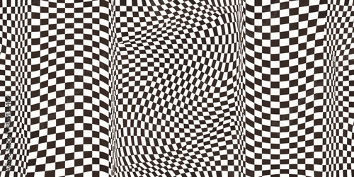 Optical illusion featuring distorted black and white checkerboard pattern