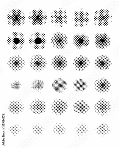 Arrangement of black dotted circles in varying densities and sizes