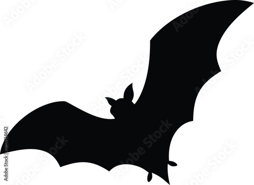 Black silhouette of a flying bat creature against a clean background perfect for Halloween spooky season designs