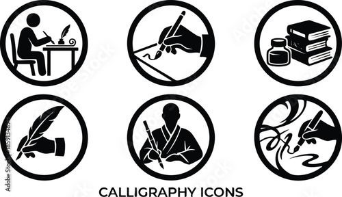 Traditional Calligraphy and Writing Tool Symbols