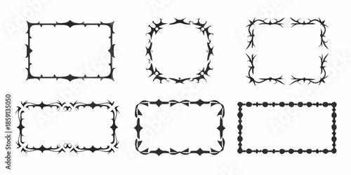 Illustrative set of black and white frames decorated with barbed wire designs
