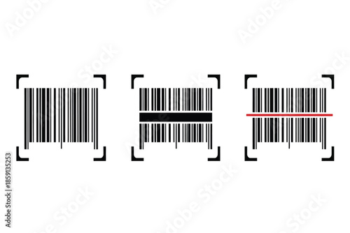 A minimalist graphic depicts four distinct barcodes framed within rectangular boxes showcasing parallel lines and identification high quality professional