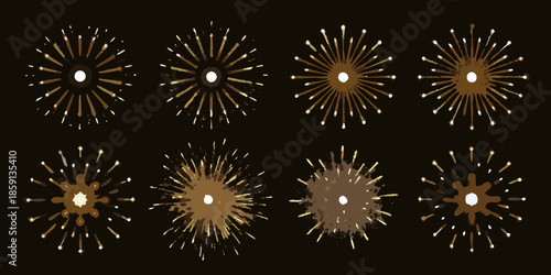 Golden fireworks display with varying bursts and radiant light effects