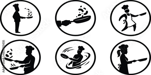 Dynamic chef icons show cooking actions and culinary skills with professional flair