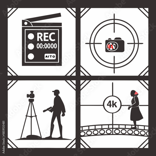 Film production graphic recording camera director and 4k resolution elements displayed