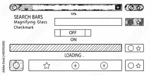 Interface elements search bars loading indicators and toggle switches diagram