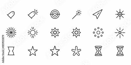 Collection of simple black line icons representing various celestial and symbolic shapes