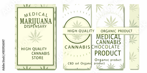 Three chocolate bar packages advertising medical marijuana and cannabis products