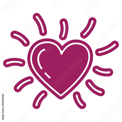 Vibrant Heart Shaped Sun Illustration with Radiant Beams of Light