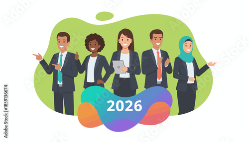 Diverse business team projecting success in 2026 Teamwork future planning and professional support