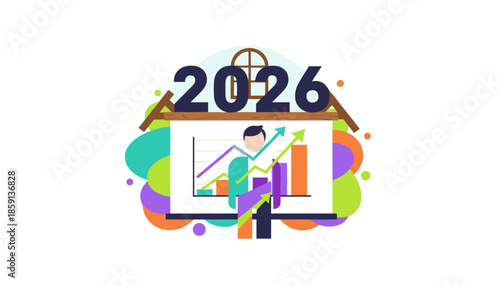 2026 business outlook illustration showing financial success market growth presentation and future planning