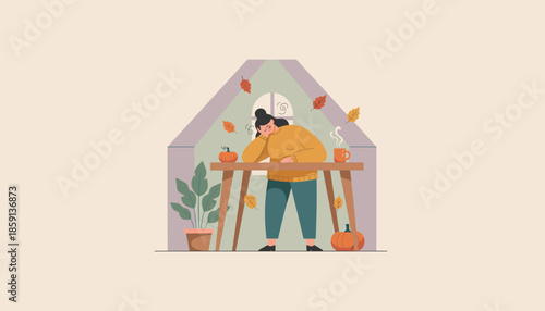 Woman feeling stressed or fatigued at home during autumn struggling with seasonal depression
