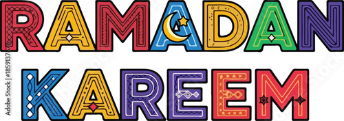 Colorful Ramadan Kareem Text Illustration, Festive Greetings, Islamic Celebration Design