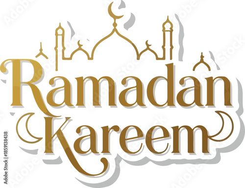Elegant Ramadan Kareem Calligraphy in Gold with a Mosque Silhouette, perfect for Celebrations