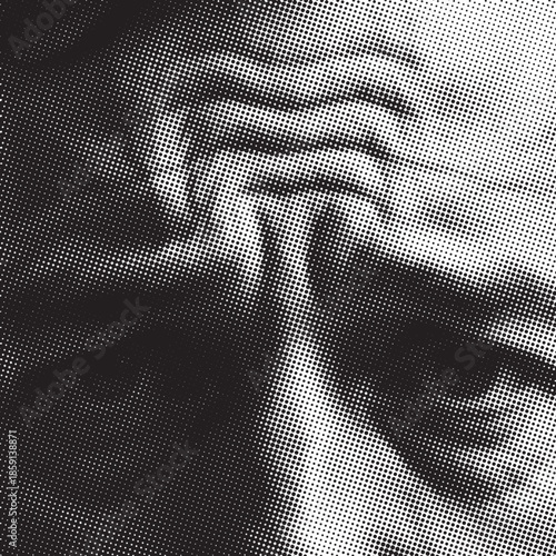 Abstract black and white halftone dot pattern with gradient shading effect