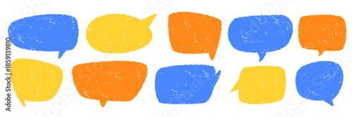 Hand drawn speech bubbles set with rough chalk texture. Message frames. Playful imperfect text balloon shapes. Ideal for social media posts, dialogues, education graphics, kids design, comic layouts