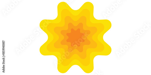 Background geometric shapes. Radial layer stars. Yellow orange paper cut style design